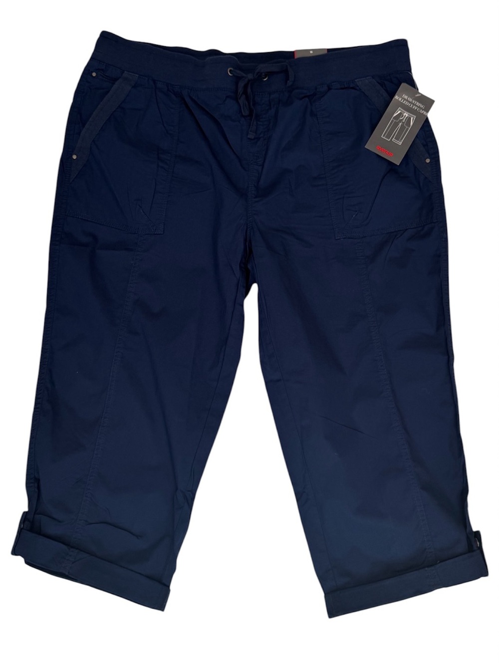 Avenue Poplin Pull On Drawstring Capri Pant In Navy